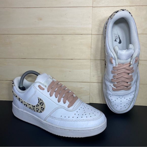 Nike Court Vision Leopard Swoosh Women's Size 7.5 Shoes White Leather DD9665-100 - Picture 11 of 11